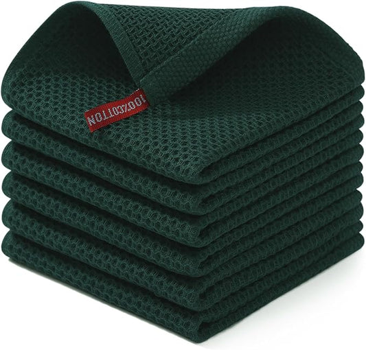 Homaxy 100% Cotton Waffle Weave Kitchen Dish Cloths, Ultra Soft Absorbent Quick Drying Dish Towels, 12 x 12 Inches, 6-Pack, Blackish Green