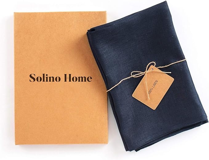 Solino Home Navy Blue Linen Napkins Set of 4 - 100% Pure Linen Dinner Napkins 20 x 20 Inch for Holiday, Winter, New Year - Fete