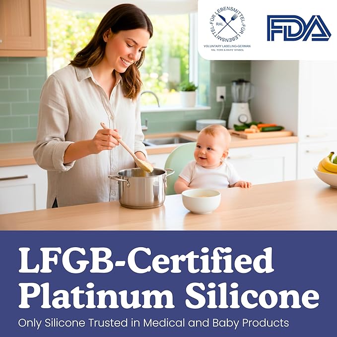 Non-Toxic Platinum Silicone Kitchen Utensil Set of 8 – Non-Scratch Cooking Spoons & Spatulas, 100% Plastic Free, Stainless Steel Core, Heat Resistant 500°F, Beige