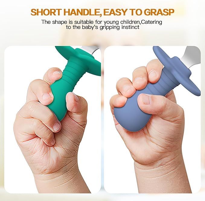 Baby Fork Toddler Forks for Self Feeding, Kids Forks with Silicone Round Handle, Stainless Steel Toddler Utensils Children Safe Silverware Set, Anti-Choke Design, BPA Free - Pink