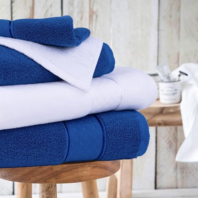 COZYART Royal Blue Bath Towels Set 6 Piece, 2 Bath Towels 2 Hand Towels 2 Washcloths, Luxury 100% Turkish Cotton 650GSM Hotel Quality, Soft, Absorbent, Towel Sets for Bathroom