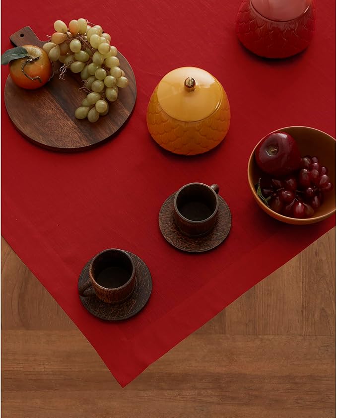 Solino Home Linen Red Square Tablecloth 52 x 52 Inch - 100% Pure Linen Table Throw - Fete, Machine Washable Table Cloth for Valentines, Holiday, Winter, New Year