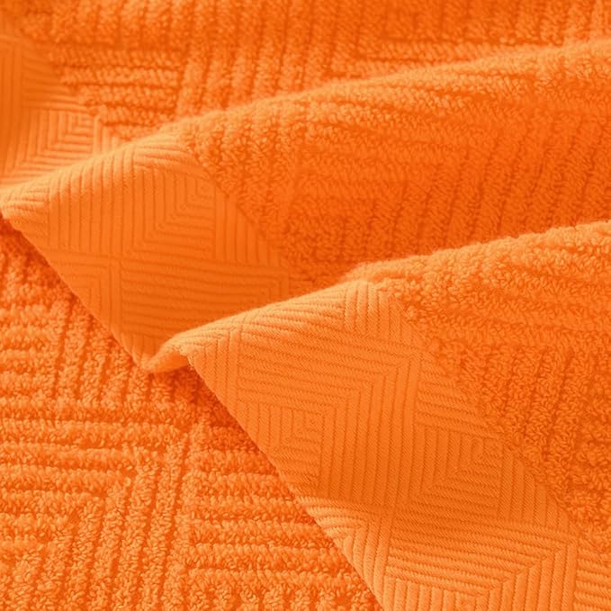 sense gnosis Super Soft Orange Bath Towels Terry Striped Weave Pattern Ultra Absorbent 100% Cotton Towel for Bathroom(27 X 55 Inch), 2 Pieces