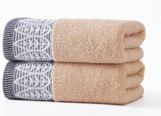 2 Pack Decorative Hand Towels, Leaf Design Cotton, Soft Absorbent Quick-Drying for Bathroom, Kitchen Decor, 13 x 30 Inches (Beige - 2 Pack)