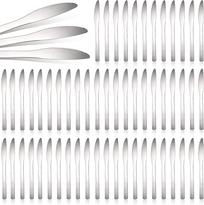 Therwen 64 Pieces Dinner Knives Set Stainless Steel Knife 8.43 Inches Silver Butter Knife Durable Table Knives Silverware for Home Restaurant Kitchen, Dishwasher Safe