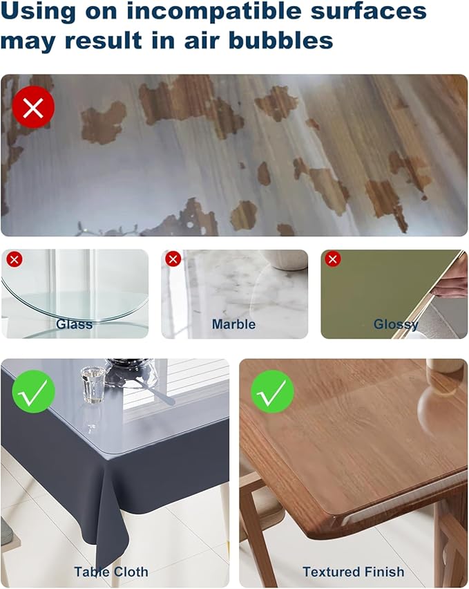 Crystal Clear Plastic Table Cover Protector, 42" x 72" Spill Resistant Easy Flat PVC Desk Pad Mat, 1.5mm Thick Rectangle Vinyl Table Top Protector for Dining Room Table, Office, Dresser