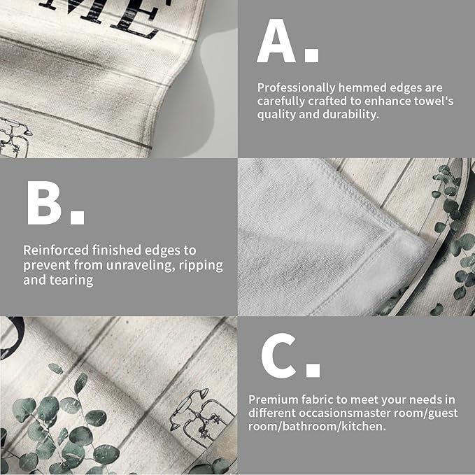 Imiss Home Sweet Home Hand Towels Set of 2 - Green Leaves Bathroom Towel 14.4 x 28.3 Inch Vintage Style Bathtub Kitchen Dishcloth Farmhouse Fingertip Towel for Gym Yoga Spa Bathroom