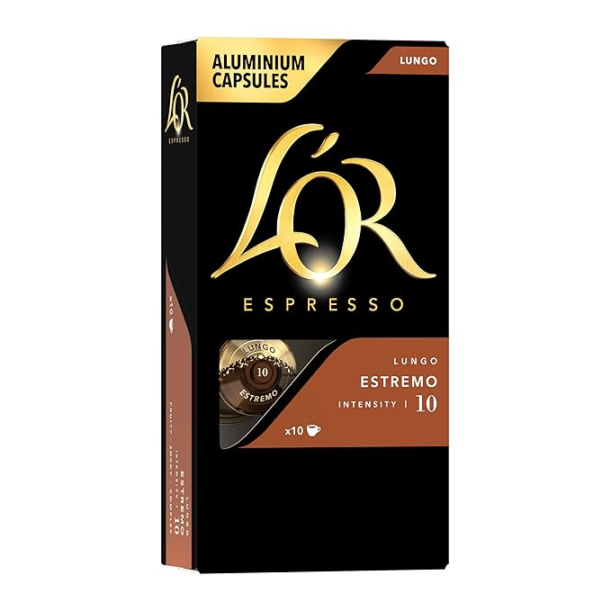 L'OR Espresso Capsules, 10 Count Estremo Lungo, Single-Serve Aluminum Coffee Capsules Compatible with the L'OR BARISTA System & *Nespresso Original Machines, 10 Count (Pack of 1)