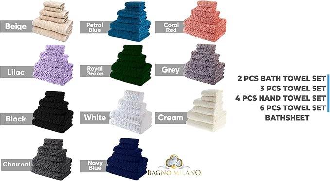 BAGNO MILANO Turkish Bath Towels, Soft Plush Jacquard Luxury Bath Towels, Quick Dry Towel Set (Latte, 3 pcs Towel Set)