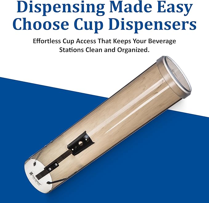San Jamar Large Pull-Type Cup Dispenser 6-12 Oz. Flat Cups, 4.5 - 7 Oz Cone Cupz with Flip Cap for Restaurants, Home, and Office, Plastic, 16 Inches, Brown