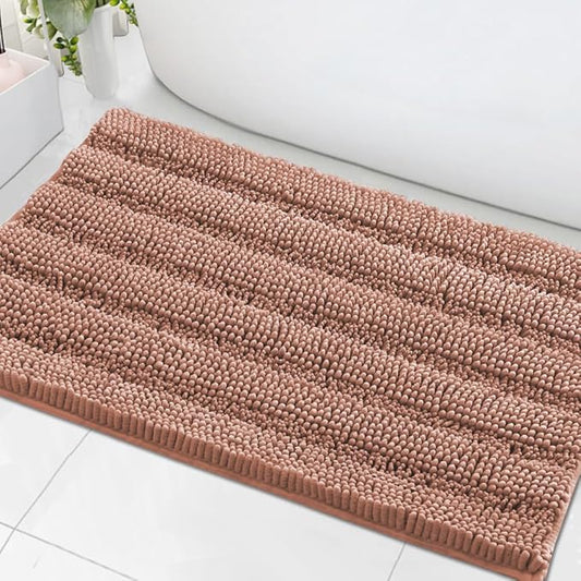 H.VERSAILTEX Bath Mats for Bathroom Non Slip Extra Thick Chenille Striped Bath Rug 24" x 36" Absorbent Non Skid Fluffy Soft Shaggy Rugs Washable Dry Fast Plush Mats for Indoor, Bath Room - Muted Clay