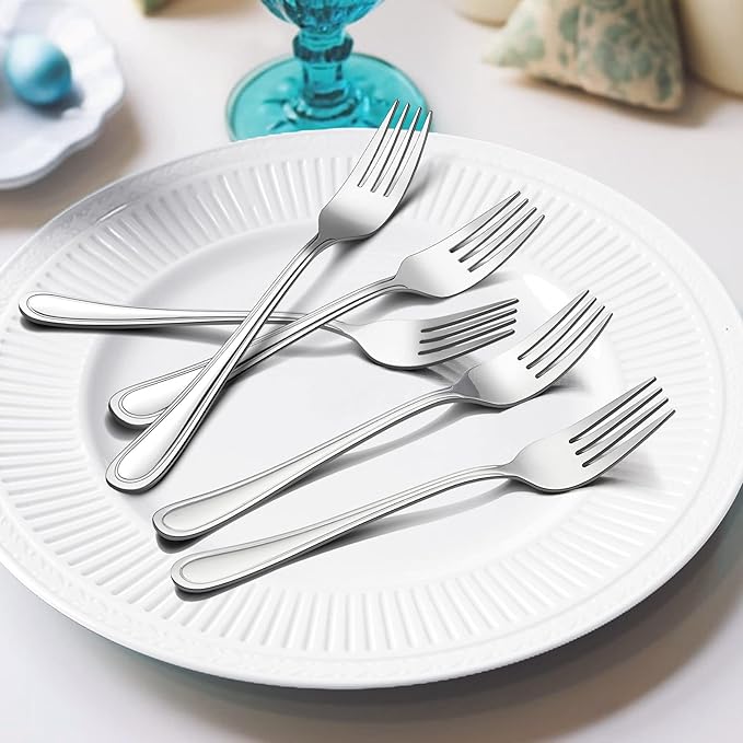 Salad Forks Set of 12, E-far 6.7 Inch Stainless Steel Dessert Forks for Home, Kitchen or Restaurant, Non-toxic & Mirror Polished, Easy to Clean & Dishwasher Safe