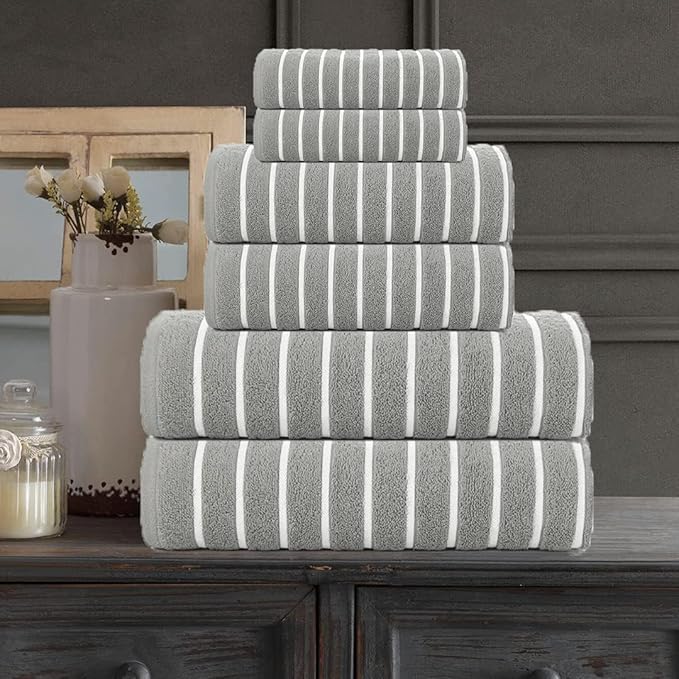 CASA COPENHAGEN Ecstatic 6 Pieces Towel Set- Dark Grey, 600 GSM 2 Bath Towel 2 Hand Towel 2 Washcloth, Designed in Denmark Made of Soft Egyptian Cotton for Bathroom, Kitchen & Shower