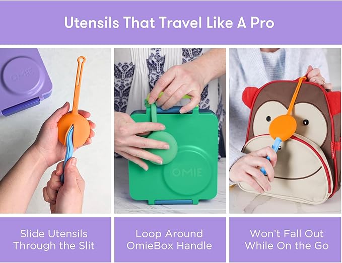 Omie OmieBox Kids Utensils Set with Case - 2 Piece Plastic, Reusable Fork and Spoon Silverware with Pod for Kids (Lilac)