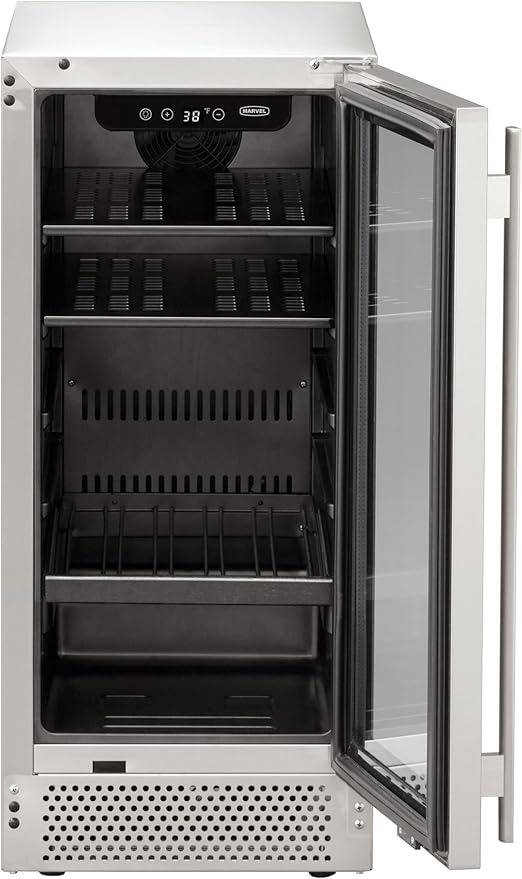 Marvel Northland Collection 15" Undercounter Beverage Center with Glass Door, 2 Adjustable Shelves & 1 Full-Extension Wine Rack, Stores up to 5 Bottles of Wine and 64 12-oz Cans, Indoor/Outdoor Rated