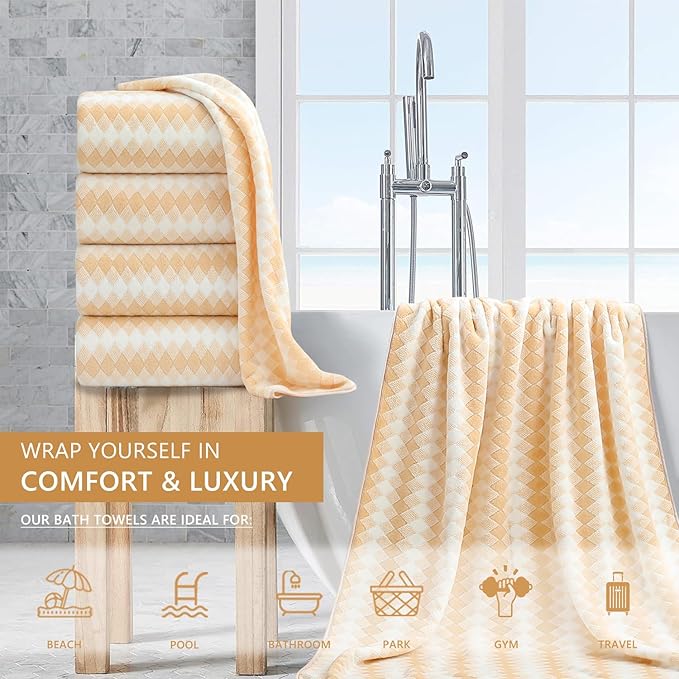 4 Piece Extra Large Bath Towel Set Oversized Bath Sheet 35"x70" Bathroom Towel Set Soft Highly Absorbent & Quick Dry Premium Bath Towel for Bathroom 600GSM Shower Towel Spa Gym Hotel,Beige