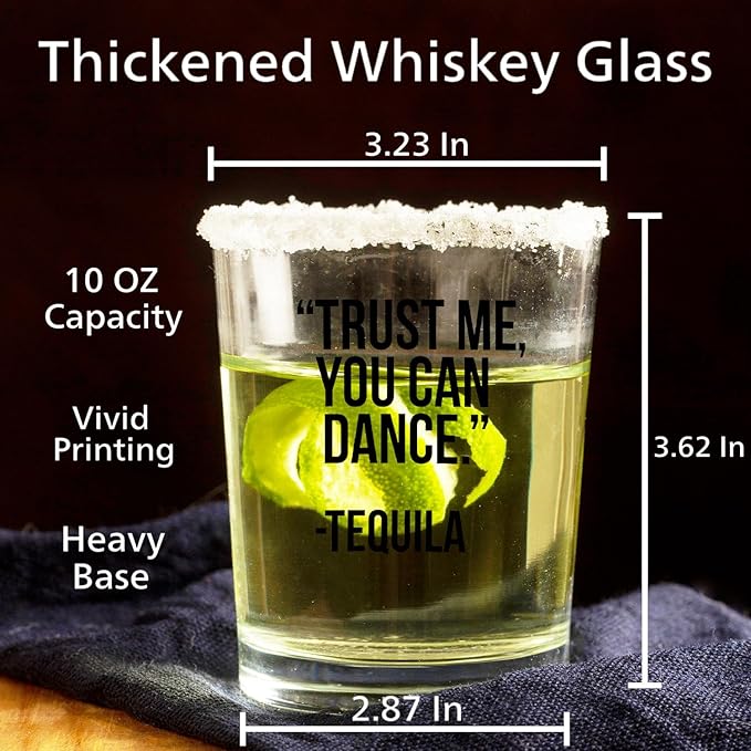 Tequila Lover Gifts Whiskey Glasses 10 oz, Gifts for Tequila Cocktail Lovers, Funny Old Fashioned Rocks Glasses Cup for Women Men Drinking Scotch Bourbon Liquor