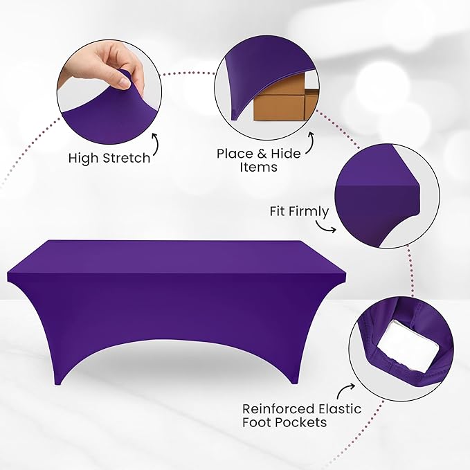 Utopia Kitchen 6FT Spandex Tablecloth [2 Pack, Purple] 200 GSM Stretch, Fitted, Washable and Wrinkle Resistant Table Cloth Rectangle Cover for Trade Shows, Wedding, Parties [72Lx30Wx30H Inch]