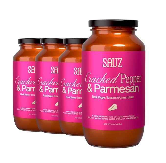 Sauz | Cracked Pepper and Parmesan Sauce (4 Jars) Thick & Creamy- Gluten-Free, Non-GMO, and 100% Delicious - Crafted in Small Batches for Michelin-Star Delight - Clean ingredients