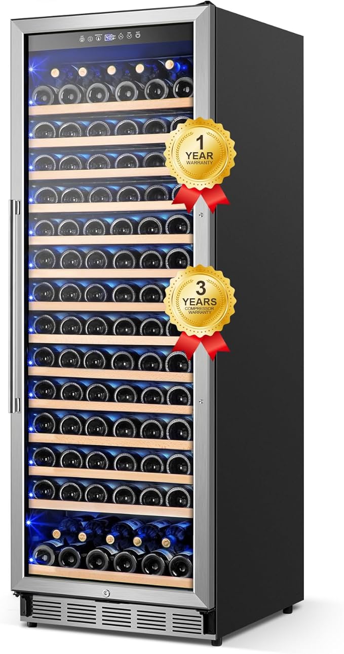 Wine Fridge Freestanding,173 Bottles 24 Inch Wine Cooler Refrigerator, Tall Wine Fridge with Compressor Low Noise Fast Cooling, Wine Cellar with Upgraded Door Handle Sliding Rail Shelves