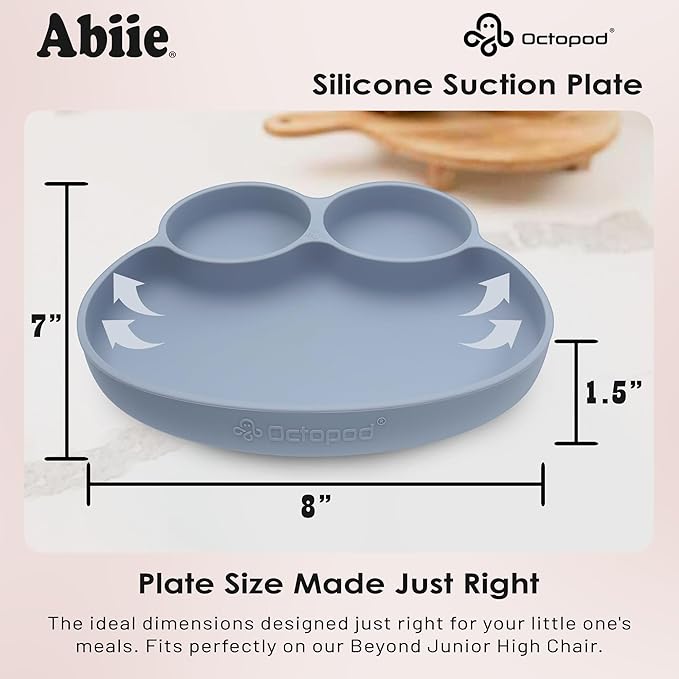 Abiie Octopod Frog Silicone Plates with Suction - Spill Proof, Easy to Clean - BPA-Free Bowl - Suction Plates for Baby and Toddler - Training & Feeding Divided Grip Dish (Sage Green)