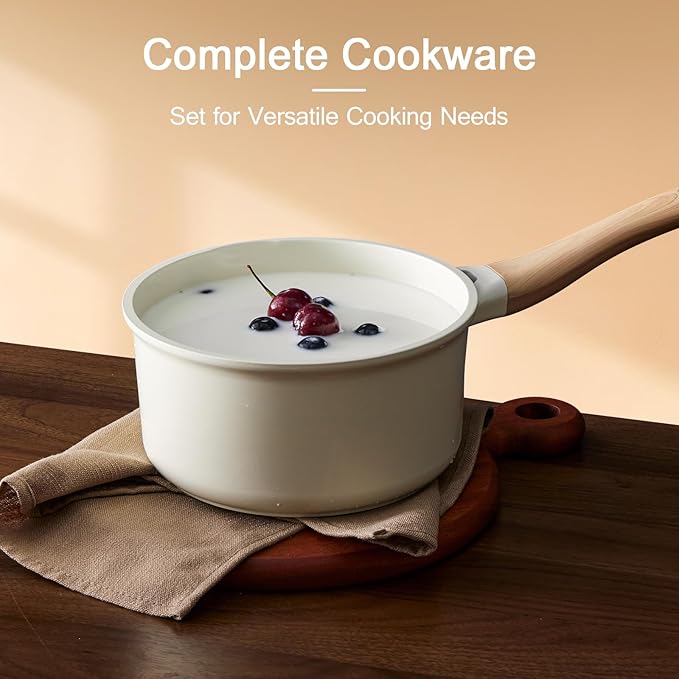 21Pcs Pots and Pans Set with Aluminum Lid, Nonstick Ti-Ceramic Cookware Sets, Induction Cookware Non Stick Cooking Set w/Frying Pans & Saucepans(PFOS, PFOA Free)-White