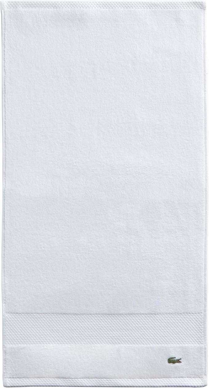 Lacoste Heritage 100% Supima Cotton Hand Towel, White, 16" x 30" – Highly Absorbent & Quick Drying, Premium Super Soft Bath Towel, Bathroom Essential, Gift for All Occasions, Machine Washable