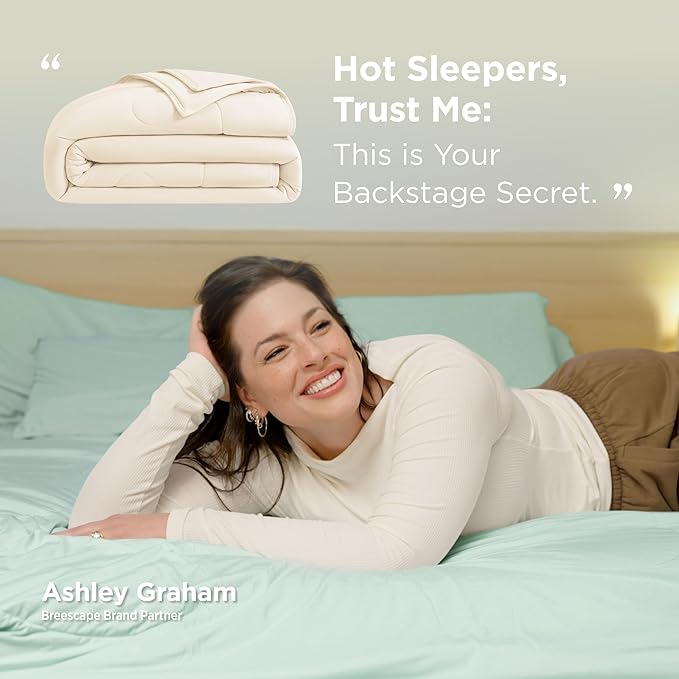 Breescape Cooling Comforter King Size - BlendTek™ Q-Max>0.46 Tech, Breathable Blanket for Hot Sleepers & Night Sweats Relief, Premium Lightweight Summer Bedding, 106x96 Inches, Ivory