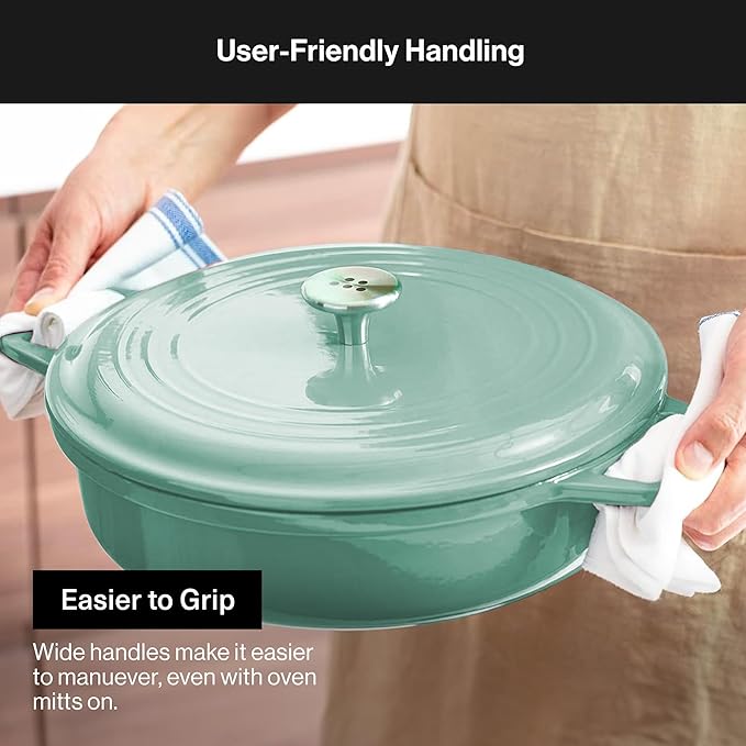 Misen 5.5 QT Braiser – Enameled Cast Iron Pan for Searing, Braising & Slow Cooking – No-Chip Enamel Coating – Extra-Wide Handles – Superior Heat Retention & Even Cooking - Green