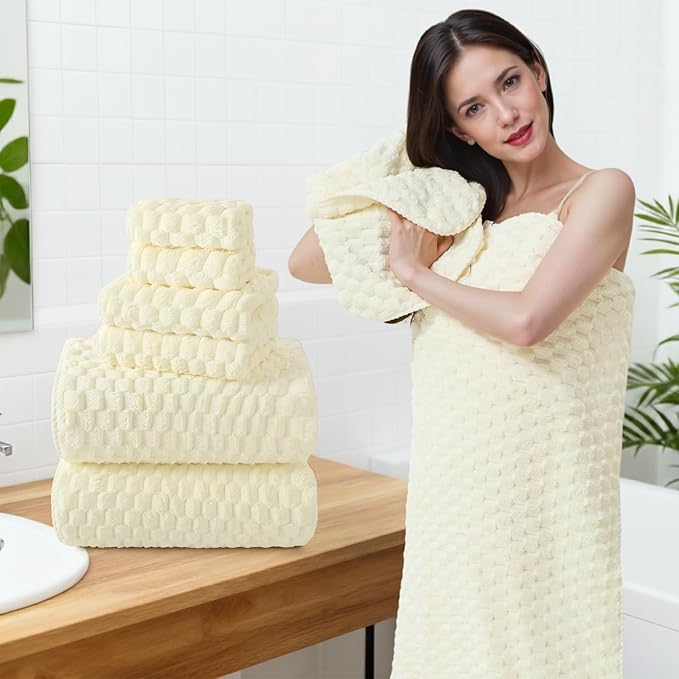 REDKISS Cream Extra Large Bath Towels Set of 6-35"x70" Oversized Bath Sheets for Adults, Microfibers Bathroom Towel Sets XL, Highly Absorbent Luxury Shower Towel for for Bathroom Spa Gym Hotel Yoga