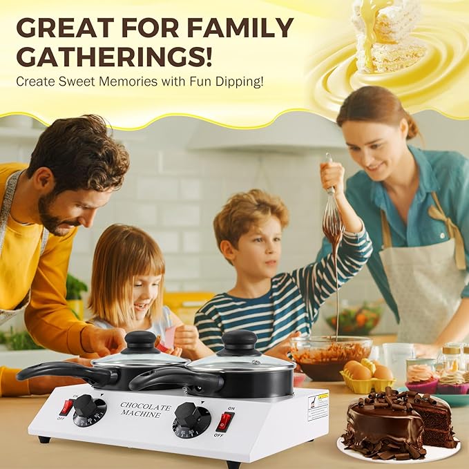 Electric Chocolate Melting Pot - Dual 1L Ceramic Non-Stick Pots, PTC Heating & Precision Thermostat (80W, 110V) for Home/Commercial Chocolate, Candy, Fondue & Hot Beverage