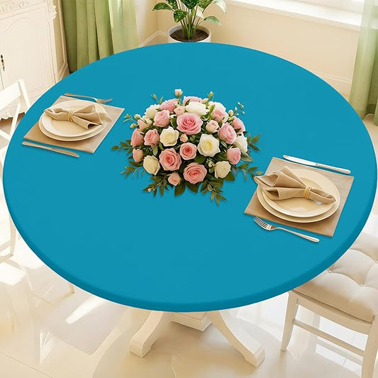 Round Spandex Tablecloth, Elastic Fitted Waterproof Tablecloths for 18"-24" Tables, Stretch Washable Picnic Table Cover for Camping, Dining, Indoor and Outdoor, Turquoise