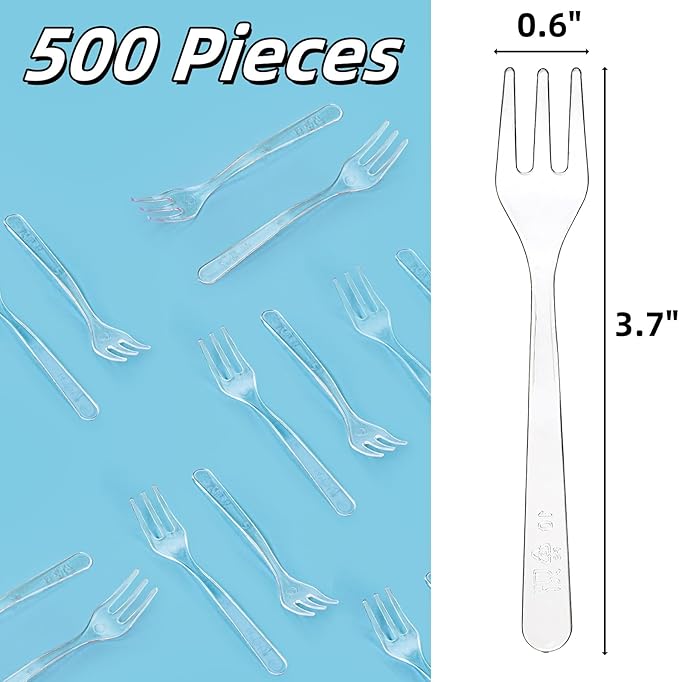 500 Pieces Plastic Mini Forks, 3.7 x 0.6 Inch Clear Small Dessert Forks, Disposable Tiny Appetizer Fork, Exquisite Mini Tasting Forks Utensils for Fruit Cakes Party Serving Supplies