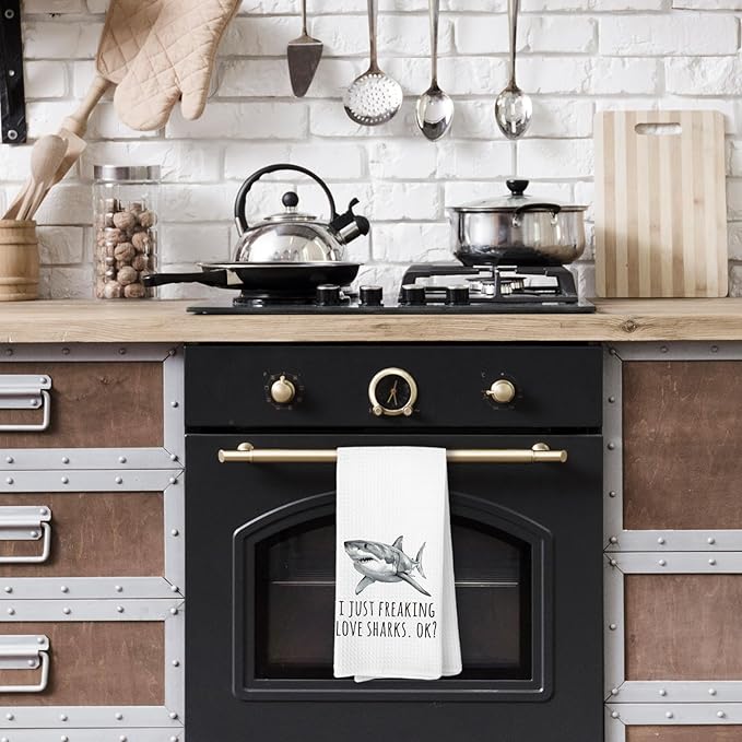 Ocean Shark Bathroom Gifts Decor Hand Towels - I Just Freaking Love Sharks Kitchen Towels, Ocean Shark Animal Kids Bathroom Decor Hand Towels, Sharks Gifts for Women,Home & Kitchen