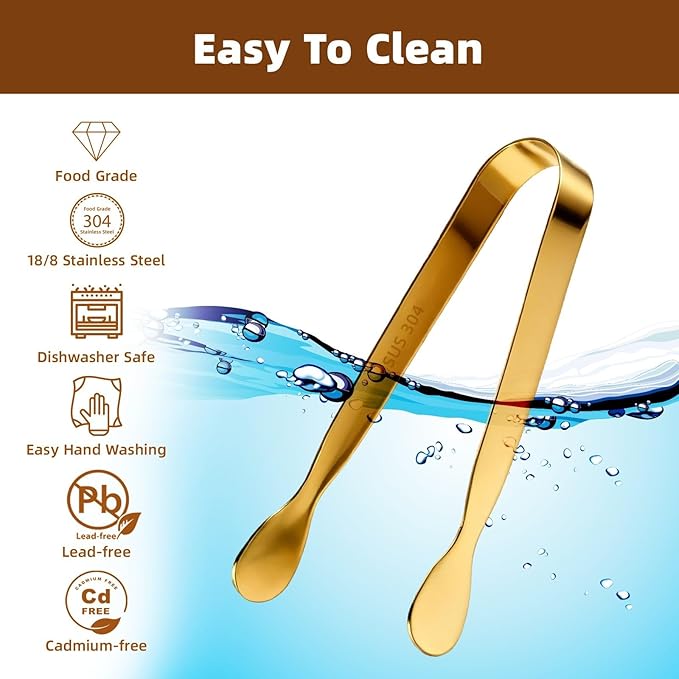 Pleafind 16 PCS Mini Serving Tongs - 4.3 inch, Food-Grade 18/8 Stainless Steel Mini Tongs, Mirror-polished Charcuterie Accessories for Coffee shops, tea party, bars, Sugar and Ice Bucket