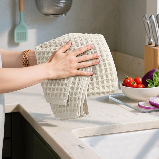 Jacquotha Waffle Hand Towels 2-Piece (Mist White) – Cotton, Quick Dry, Lint Free, 13” x 29”