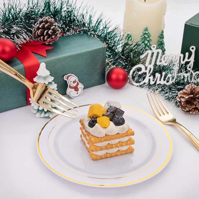 Liacere 200pcs Gold Plastic Forks - Heavyweight - 7.4 Inch Heavy Duty Forks - Gold Plastic Silverware Perfect For Parties & Weddings & Restaurants & New Year And Daily Using&Christmas&New Year