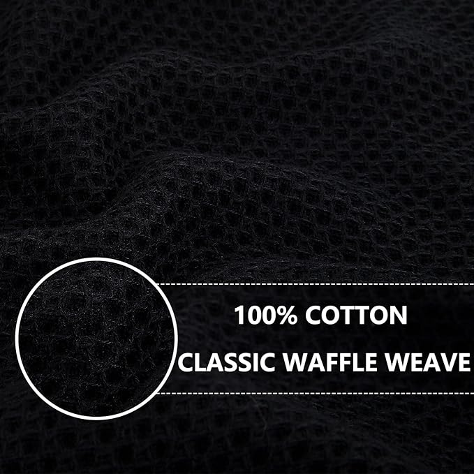 Homaxy 100% Cotton Waffle Weave Kitchen Dish Towels, Ultra Soft Absorbent Quick Drying Cleaning Towel, 13 x 28 Inches, 4-Pack, Black