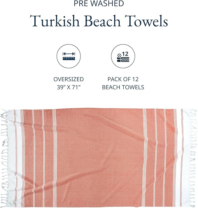 LANE LINEN Beach Towels 12 Pack, Bulk Beach Towels Oversized, Pool Towels for Adults, Pre-Washed, Sand Free Beach Towel, Fast Drying Beach Towel, 39"x71" - Beach Party
