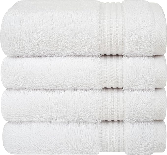 Cotton Paradise 100% Cotton Turkish Washcloth Set for Bathroom, 4 Piece Soft Absorbent Small Hand Face Towels Wash Rags, White