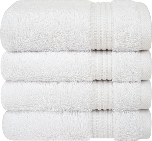 Cotton Paradise 100% Cotton Turkish Washcloth Set for Bathroom, 4 Piece Soft Absorbent Small Hand Face Towels Wash Rags, White