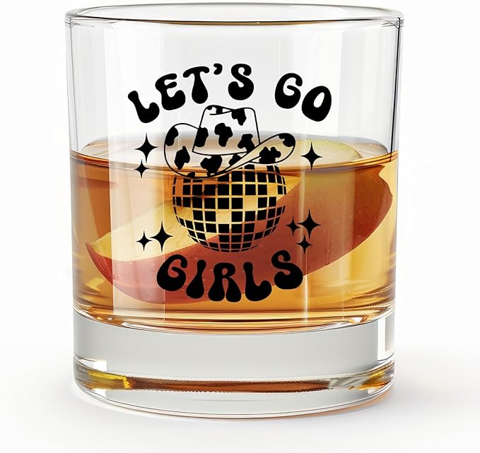 Western Disco Cowgirl Whiskey Glasses 10 oz, Cowgirl Gifts, Let's Go Girls Bachelorette Party Old Fashioned Rocks Glasses Cup for Women Drinking Scotch Bourbon Liquor