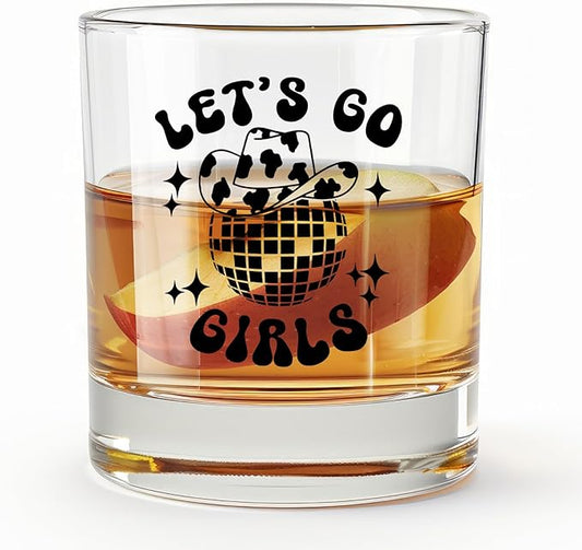 Western Disco Cowgirl Whiskey Glasses 10 oz, Cowgirl Gifts, Let's Go Girls Bachelorette Party Old Fashioned Rocks Glasses Cup for Women Drinking Scotch Bourbon Liquor