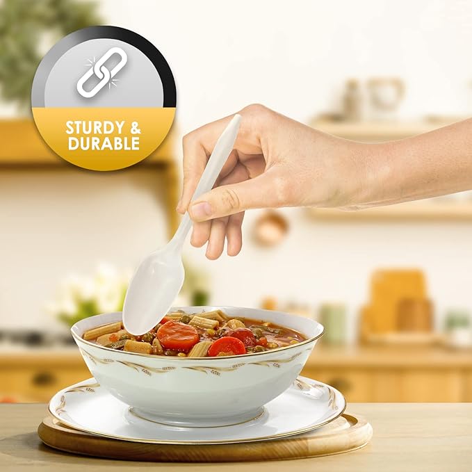 PAMI Bulk Plastic Spoons 1000 Count Disposable Medium Weight Sturdy Cutlery for Parties and Catering (Teaspoons Teaspoons White)