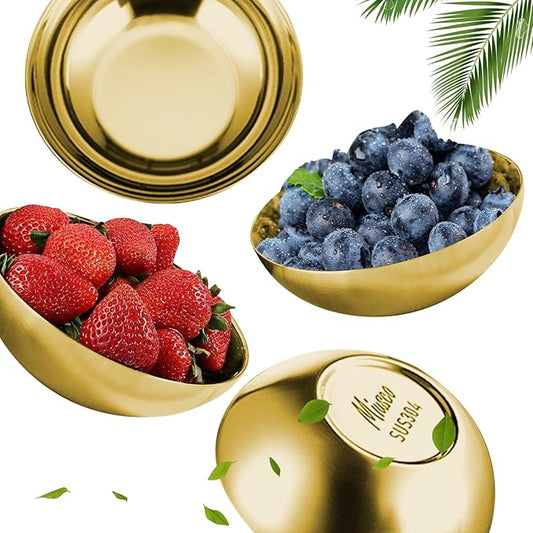 Miusco Stainless Steel Bowls for Kids, 18/8 Stainless Steel Toddler Bowl, BPA-Free, Durable & Easy Clean, 4 Pack - 14.5 oz Perfect for Baby Meals, Snacks, Serving and Travel & Home Use, Gold