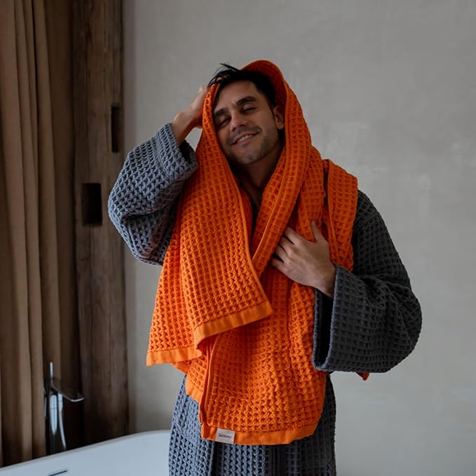 Luxury Japanese Cotton Silk Bath Towel, Plush, Absorbent & Quick Dry, Storage Bag Included (Hand Towel, Coral Orange)