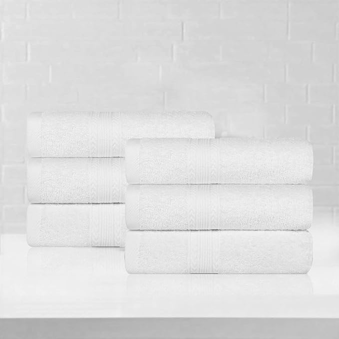 Superior Eco-Friendly Cotton 6-Piece Hand Towel Set, Small Towels for Spa, Resort, Hotel, Guest Bath, Kitchen, Quick Dry, Soft, Bathroom Accessories, Home and Apartment Essentials, White
