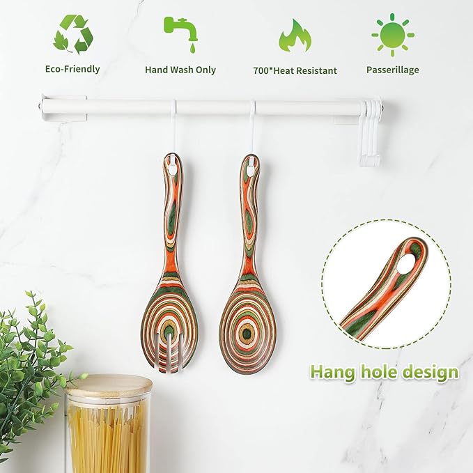 Salad Tongs, Wooden spoons, Salad Tongs for Serving, WOSPONFAN 10-inch Pakkawood Serving Utensils Set Salad Servers Set Kitchen Cooking Utensil