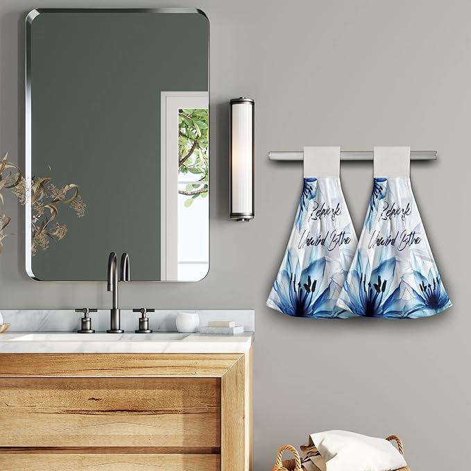 Giwawa Relax Soak Unwind Breathe Hand Hanging Towel Blue Flower Kitchen Tie Towels Set of 2 Dish Cloths Durable for Bathroom Laundry Room