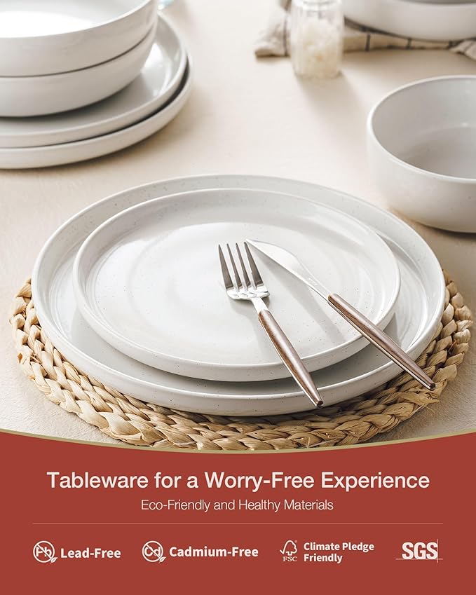 Famiware Milkyway Stoneware Dinnerware Sets with Mugs, Service for 4 (16pcs), Plates and Bowls Sets, Scratch Resistant, Microwave and Dishwasher Safe Dishes Set, White